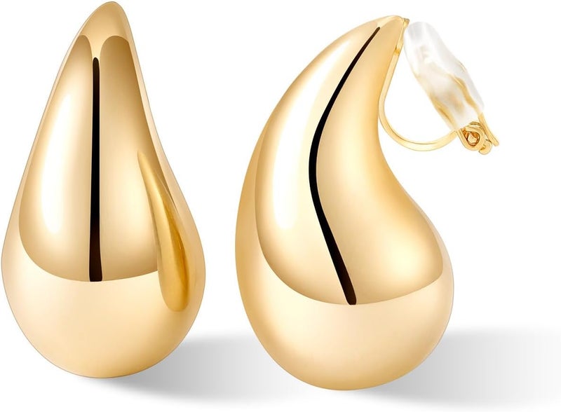 NVWAROCK Store Gold Drop Clip On Earrings Dupes Teardrop Chunky Non Pierced Earring 14K Real Gold Plated Hypoallergenic Lightweight Earrings for Women（Gold and Silver） - Image 1